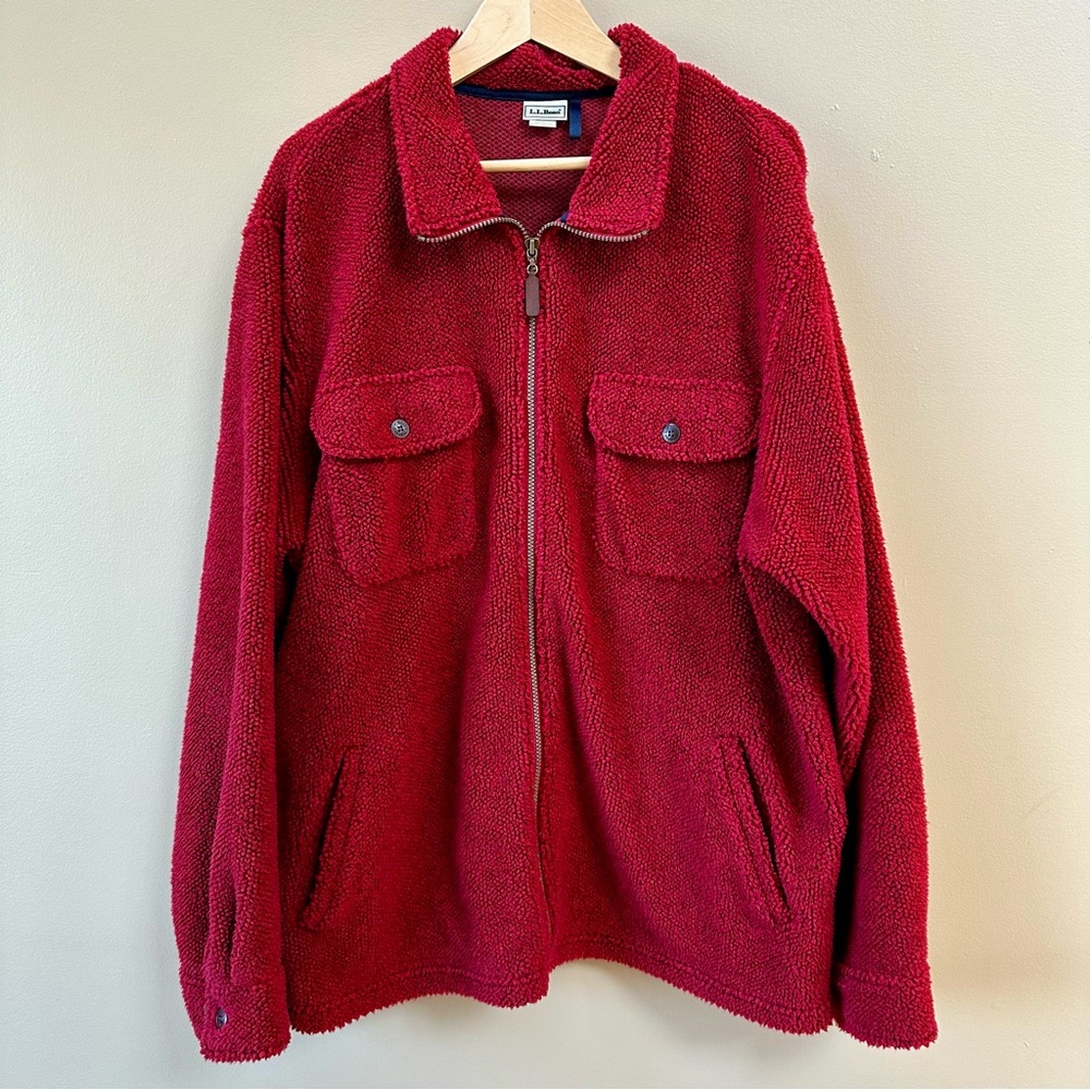L.L. Bean Full Zipper Burgundy Fleece Shirt Jacket Men’s Size XL Tall